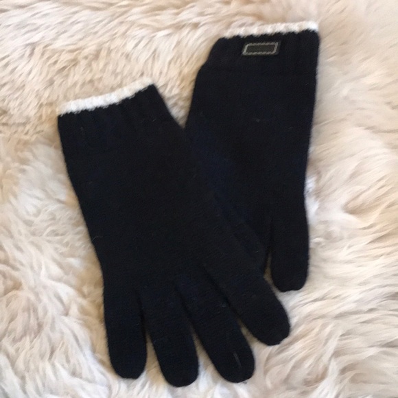 Black / Cream Coach Wool / Rayon / Angora Gloves.